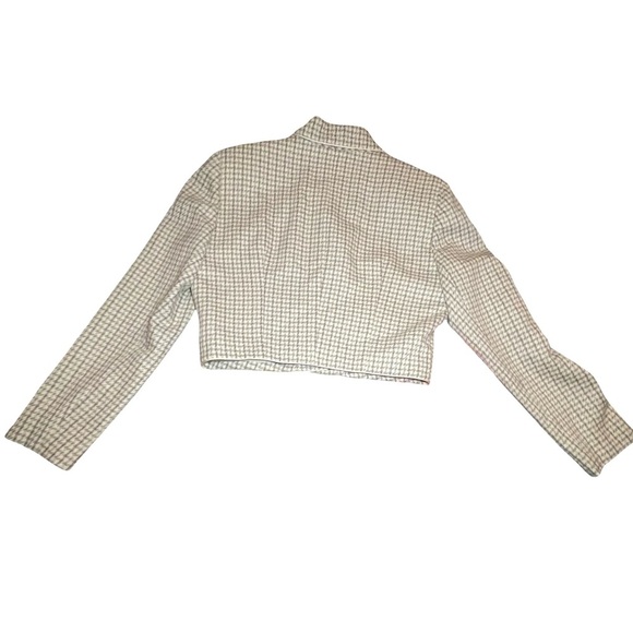 VTG Barami Women's Cropped Blazer Purple & Green Houndstooth Wool Blend Size 8 - Picture 2 of 3